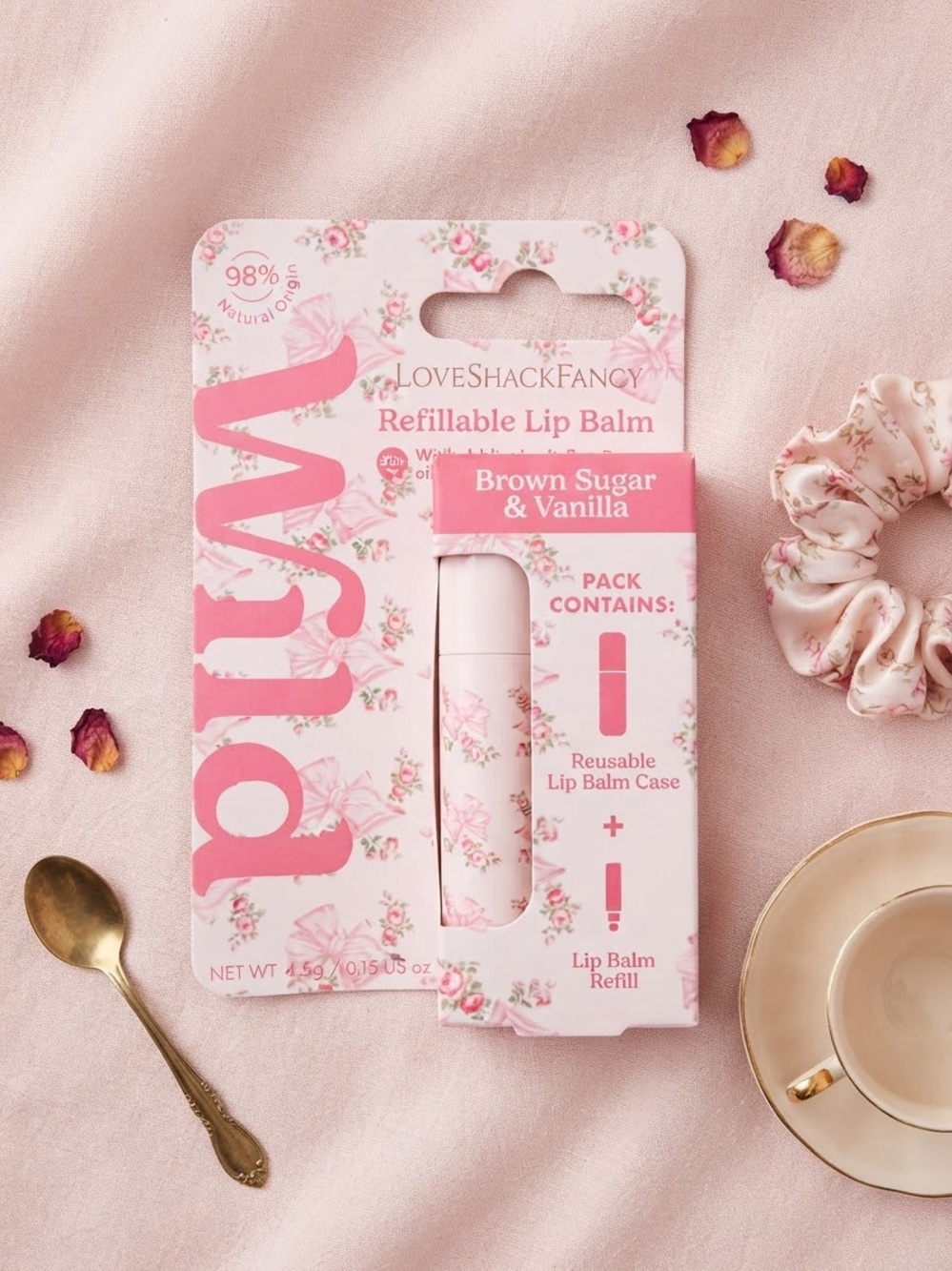 LoveShackFancy Pink Floral Refillable Lip Balm — Brown Sugar & Vanilla